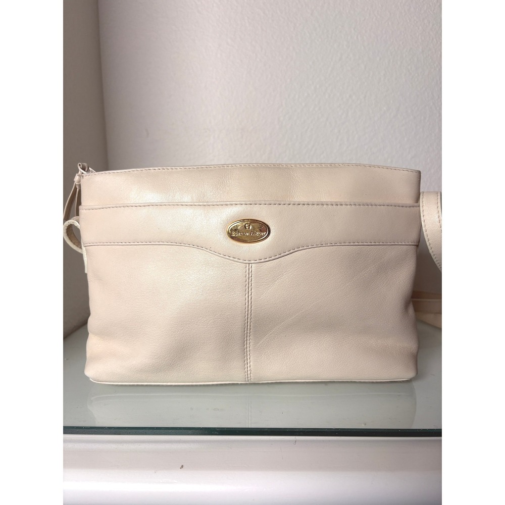 Etienne Aigner Cream Leather Crossbody Bag Vintage Gold Logo Small Purse